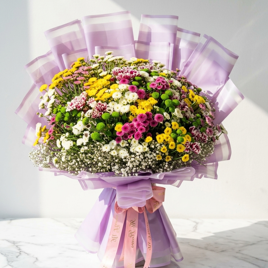 Mixed Chrysanthemum Bouquet with Baby’s Breath