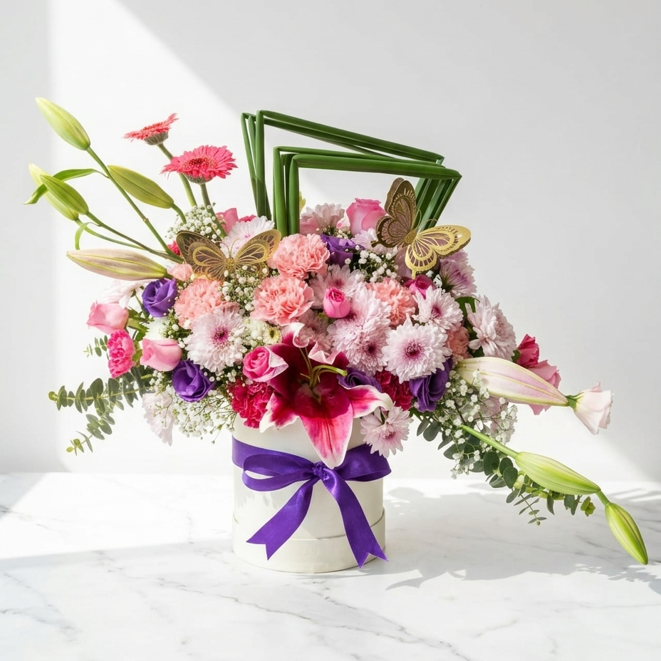 Pink Lily & Gerbera Bouquet with Carnations