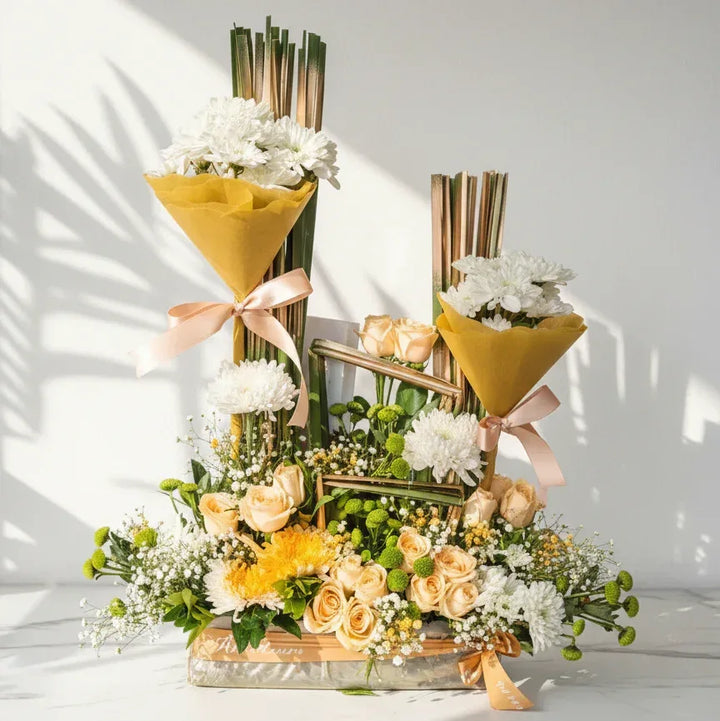 Chrysanthemum and Rose Arrangement with Gypso - atfleurs
