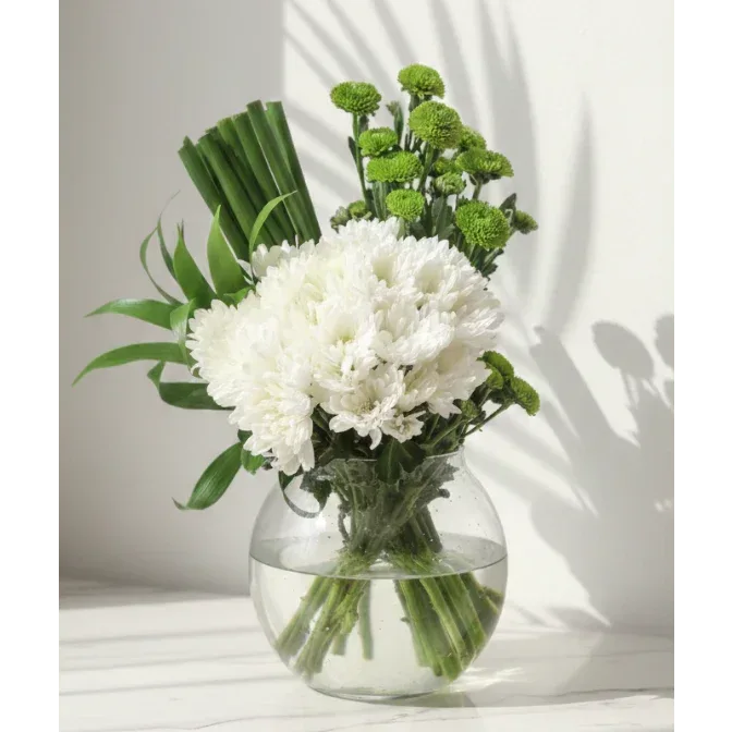 White Chrysanthemums Bouquet with Green Button Chrysanthemums - atfleurs
