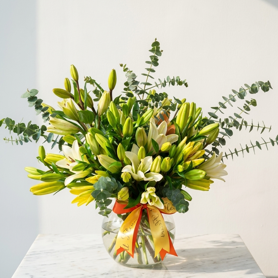 Mixed Color Lilies Vase Arrangement