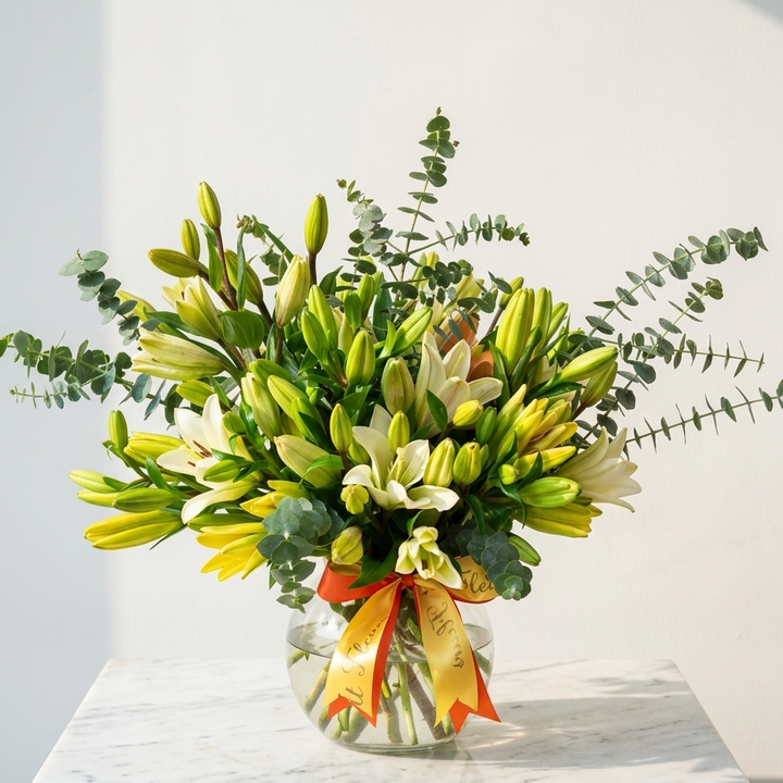 Mixed Color Lilies Vase Arrangement