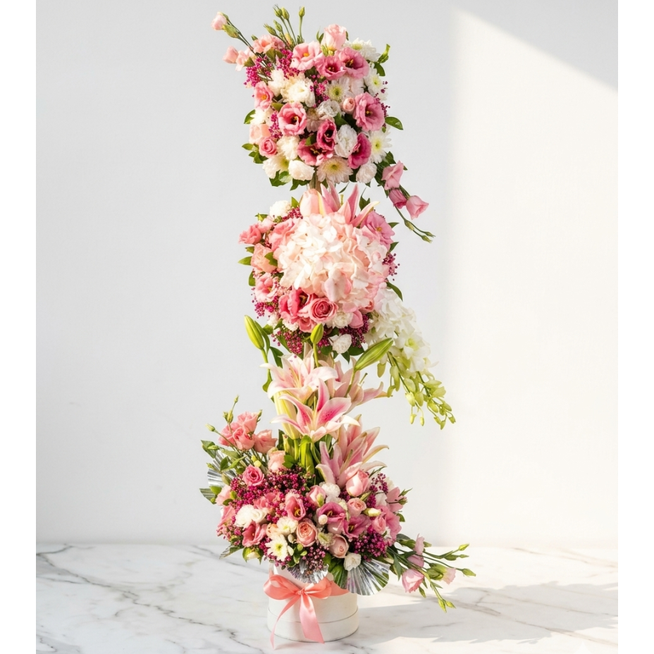 Pink Hydrangea and Lily Bouquet with Lisianthus