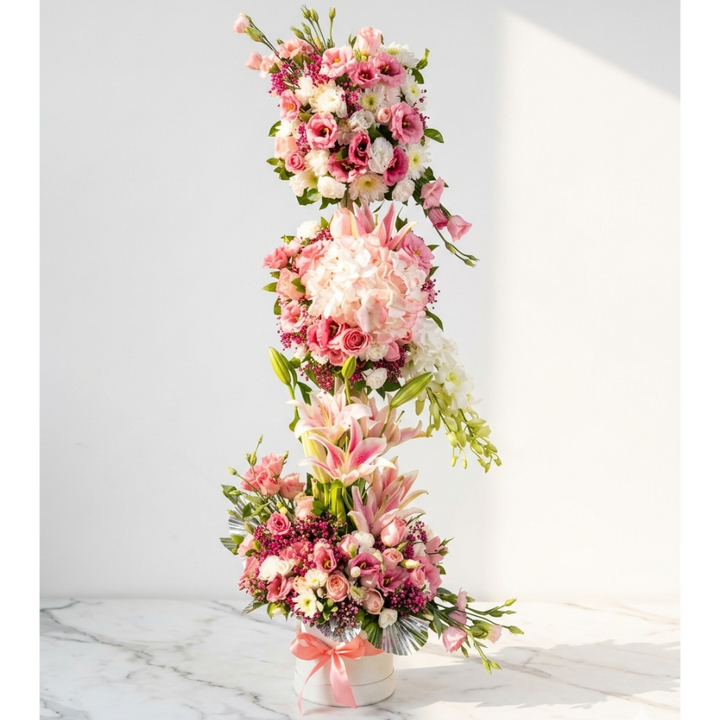 Pink Hydrangea and Lily Bouquet with Lisianthus