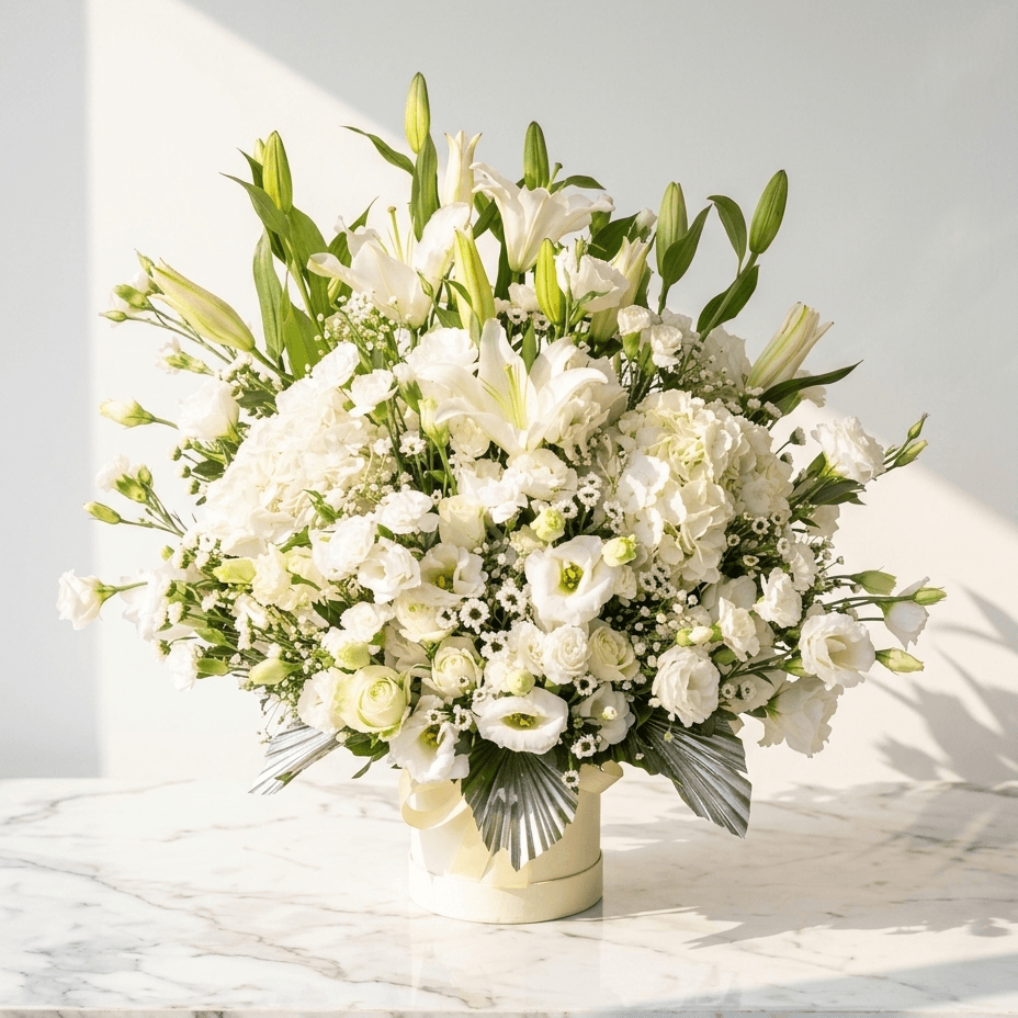 White Lily Bouquet with Hydrangeas