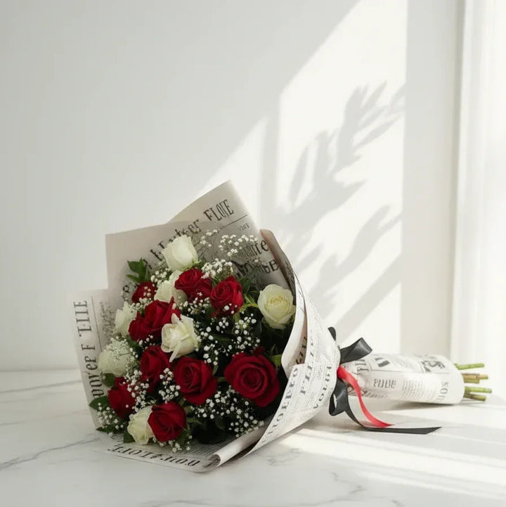 Red and White Roses in Love Print Wrap - atfleurs