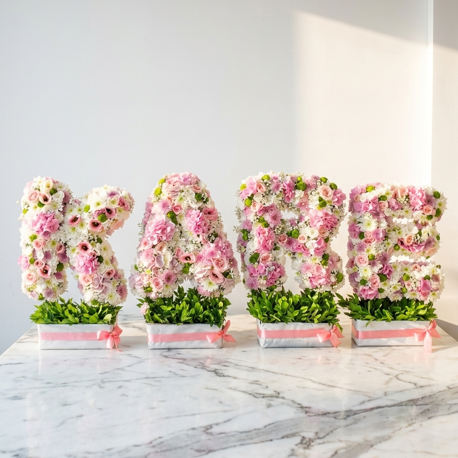Letter Floral Arrangement with Pink Roses