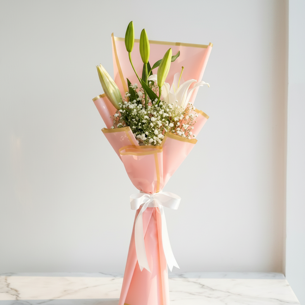 White Lily Bouquet with Baby’s Breath