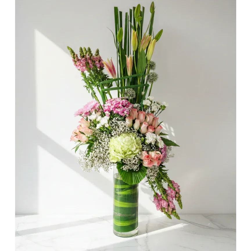 Mixed Roses & Lilies Bouquet with Baby’s Breath - atfleurs