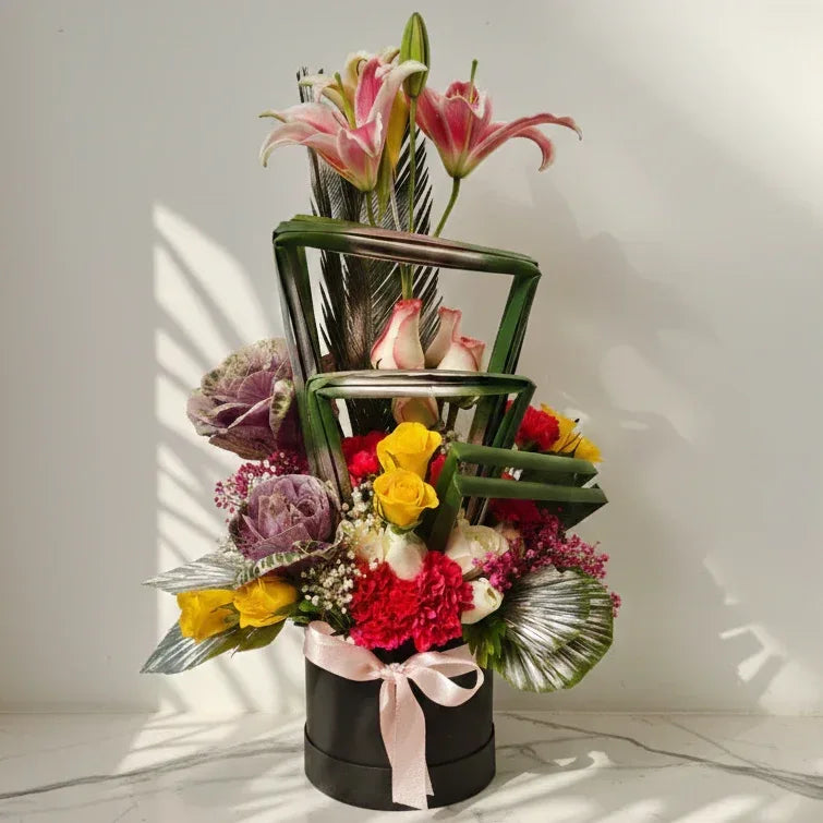 Pink Lily Bouquet with Ornamental Cabbage - atfleurs