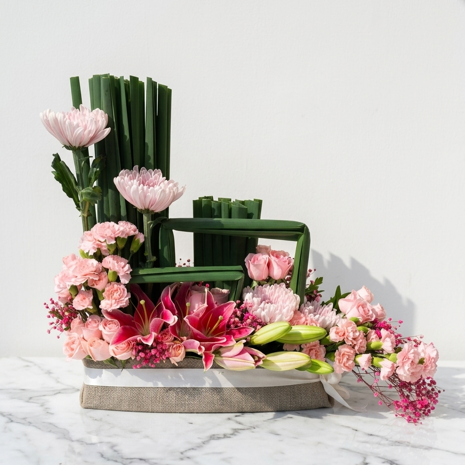 Pink Lily Arrangement with Pink Roses