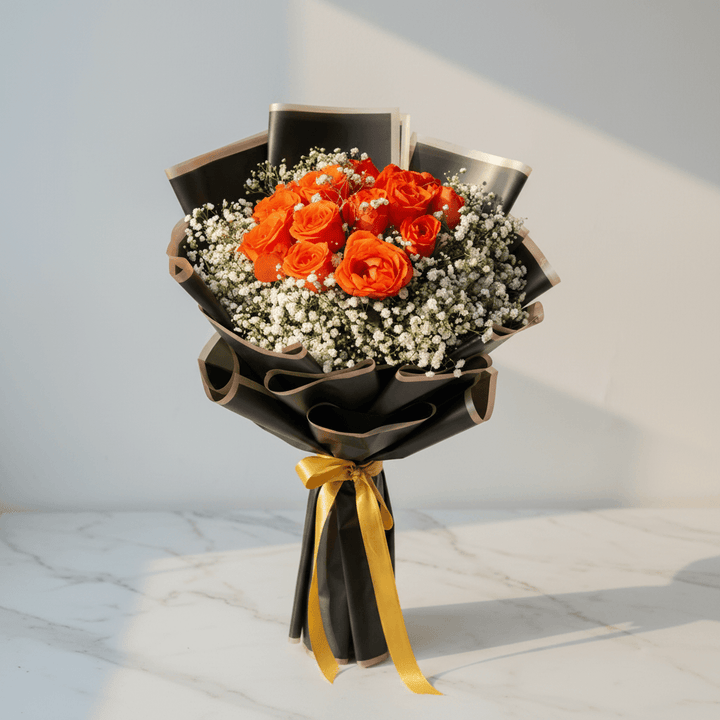 Orange Roses Bouquet with Baby’s Breath
