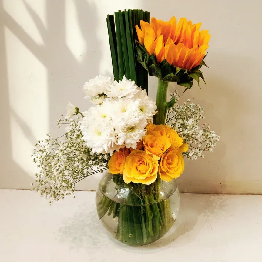 Yellow Rose Bouquet with Sunflower - atfleurs