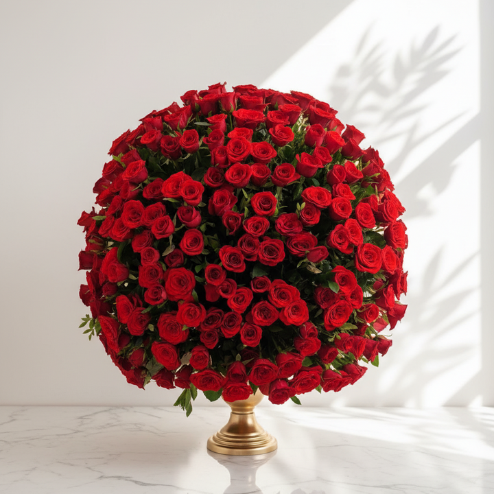 Big Round Red Rose Box Arrangement atfleurs