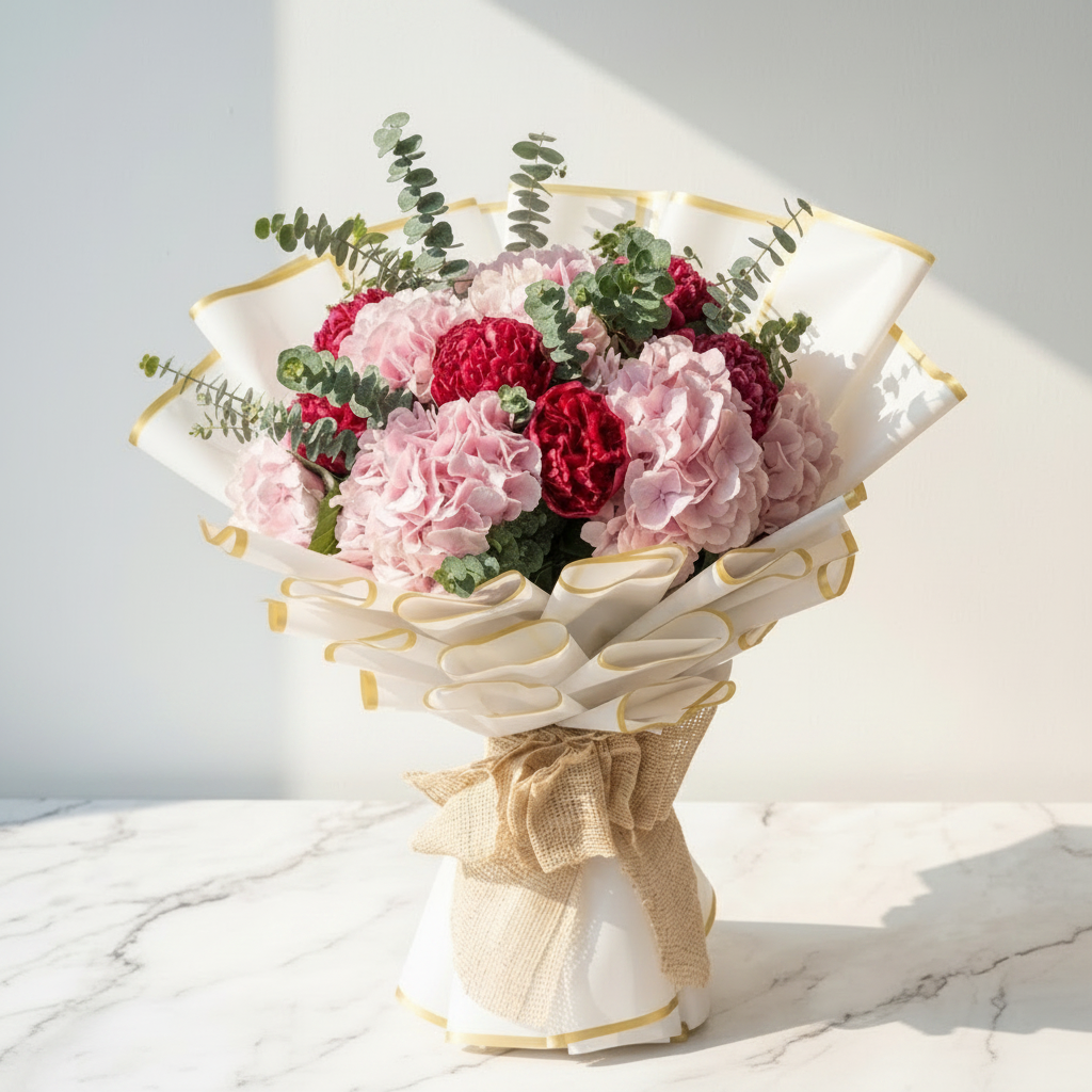 Peony and Hydrangea Bouquet with Eucalyptus