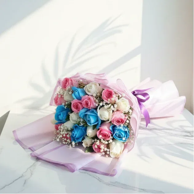 Mixed Roses Bouquet with Baby’s Breath - atfleurs