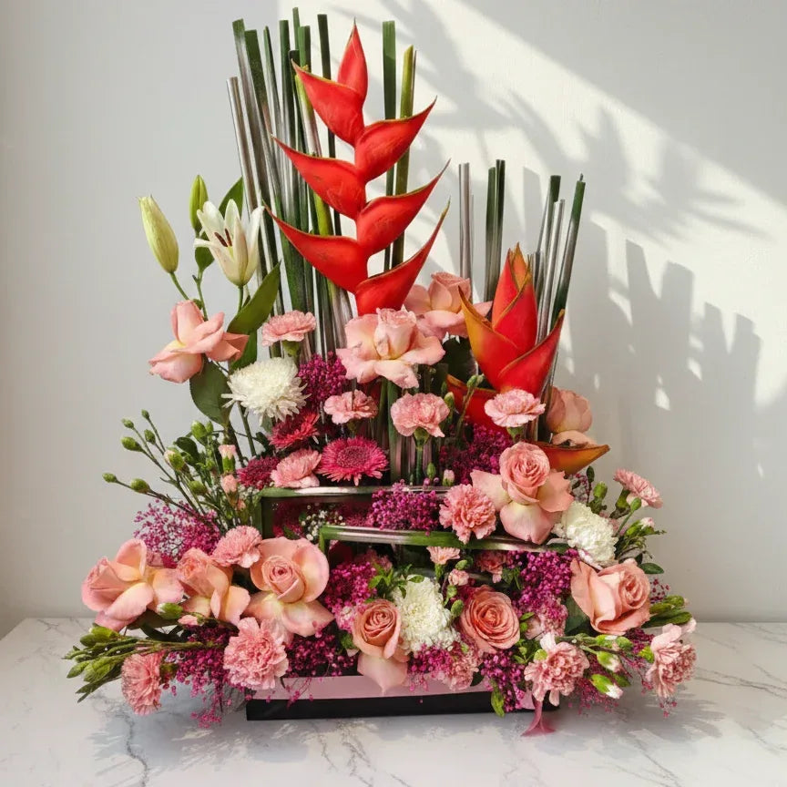 Heliconia Bouquet with Pink Roses - atfleurs