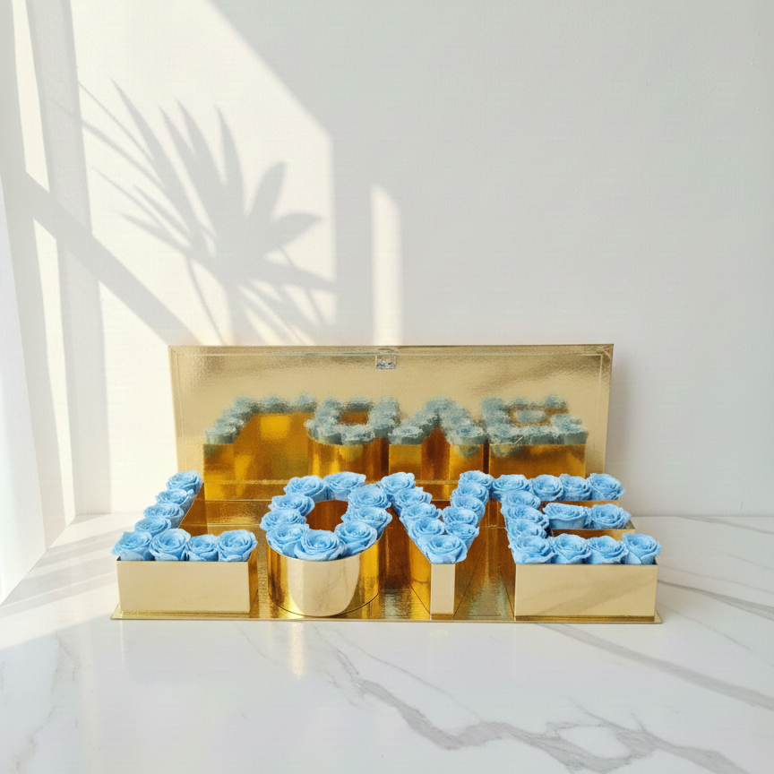 Sprayed Blue Roses LOVE Bouquet