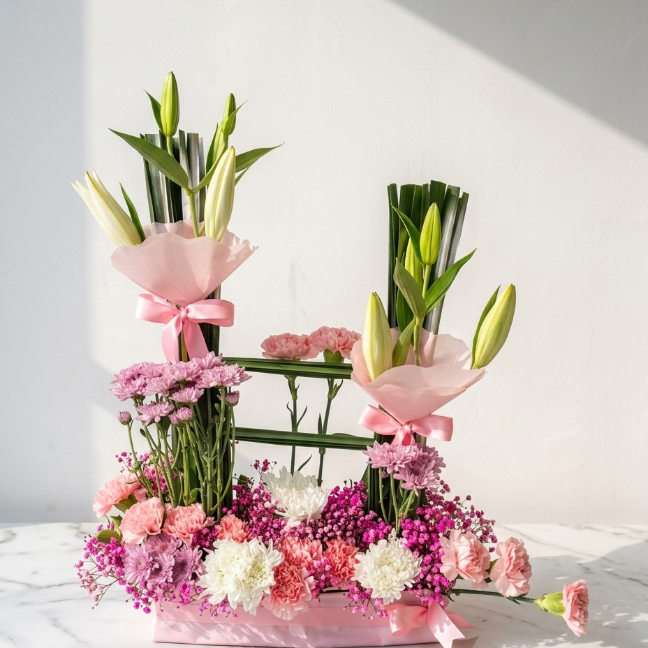 Lily, Chrysanthemum, Carnation & Rose Floral Arrangement