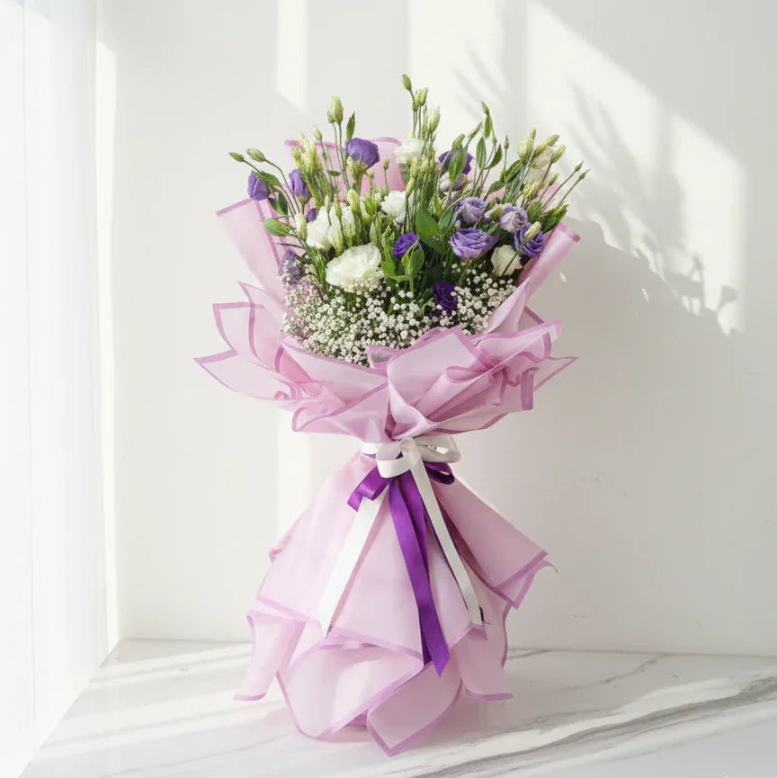 Purple and White Lisianthus Bouquet - atfleurs