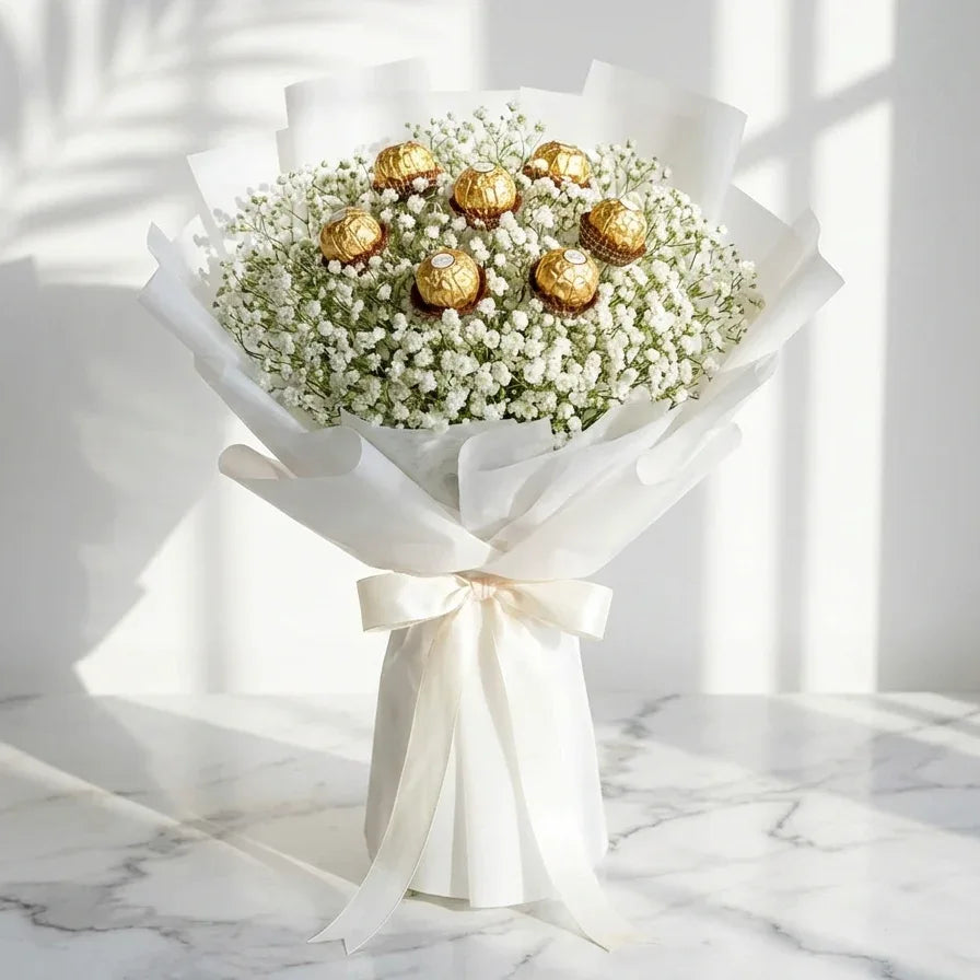 Gypsophila Bouquet with Chocolates - atfleurs
