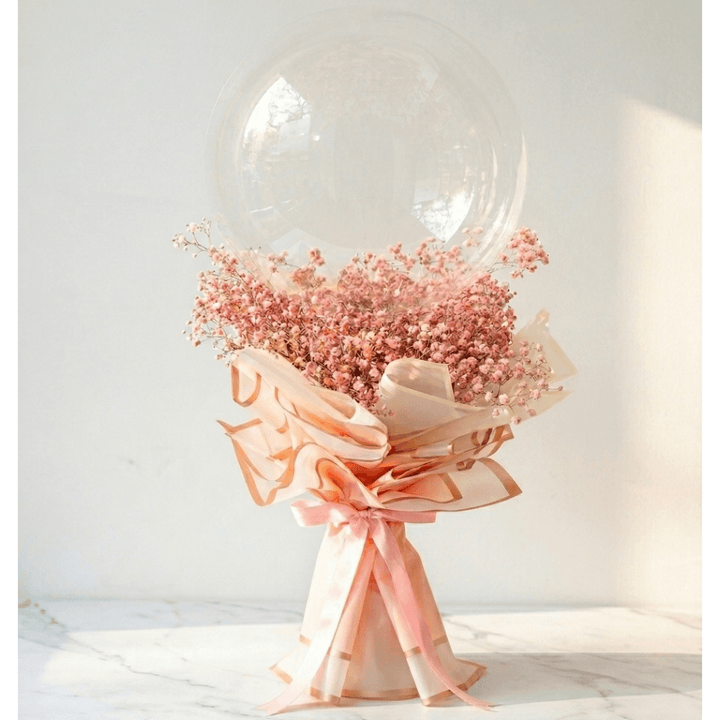 Bubble Balloon Bouquet with Pink Baby’s Breath - atfleurs
