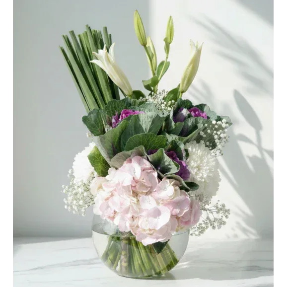 Pink Hydrangea Bouquet with White Lilies - atfleurs