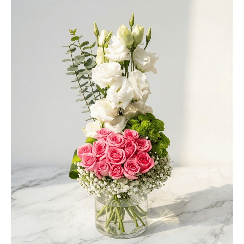 Pink Roses Bouquet with White Lisianthus