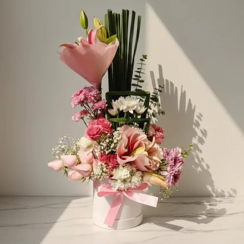 Pink Lilies Bouquet with Pink Roses - atfleurs