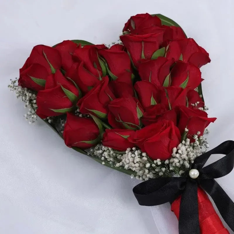 Vibrant Red Roses & Gypsy Hand Bouquet - atfleurs