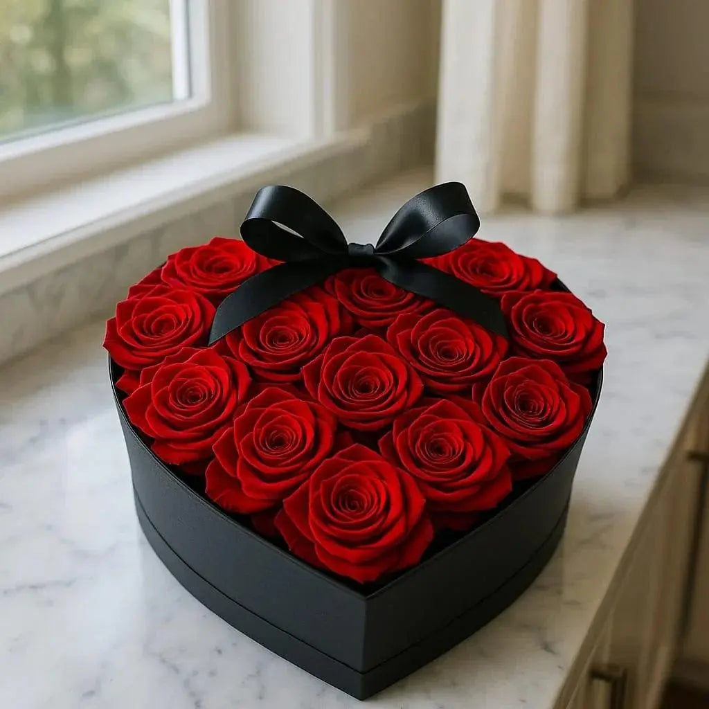 Classic Red Roses in Heart Box atfleurs