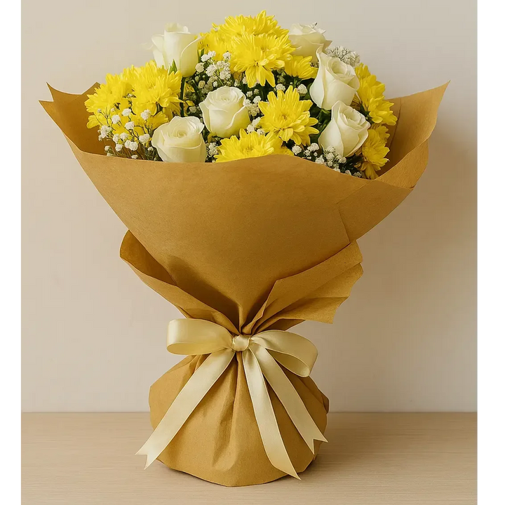 Yellow & White Rose Hand-Tied Bouquet - atfleurs
