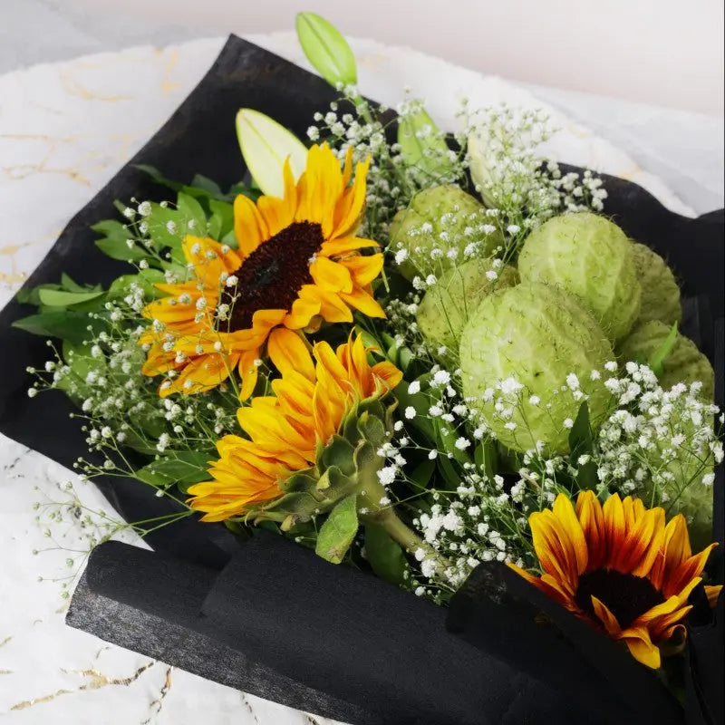Sunflower and Balloon Flower Hand Bouquet atfleurs