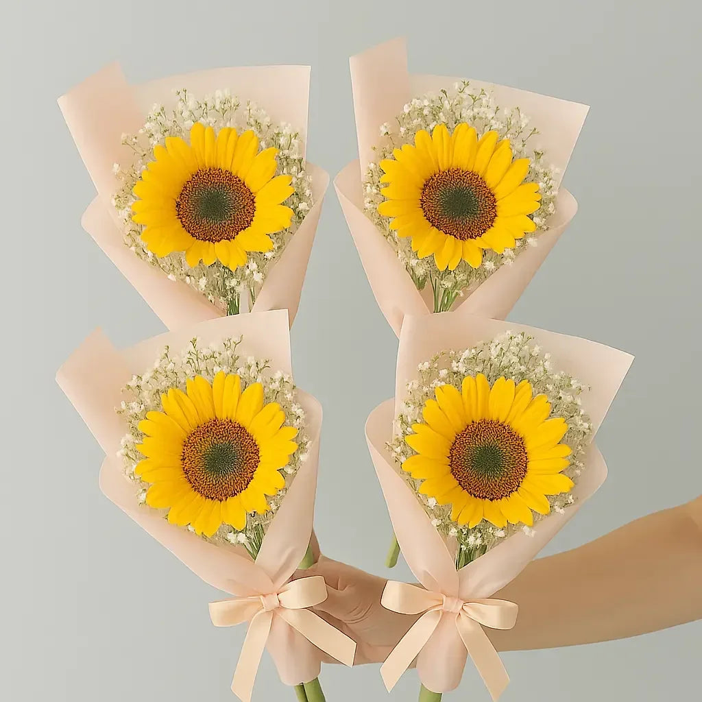 7 Sunflower Stems in Charming Individual Wraps - atfleurs