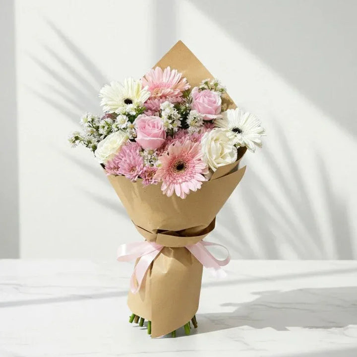 Soft Pink and White Wrap Bouquet - atfleurs
