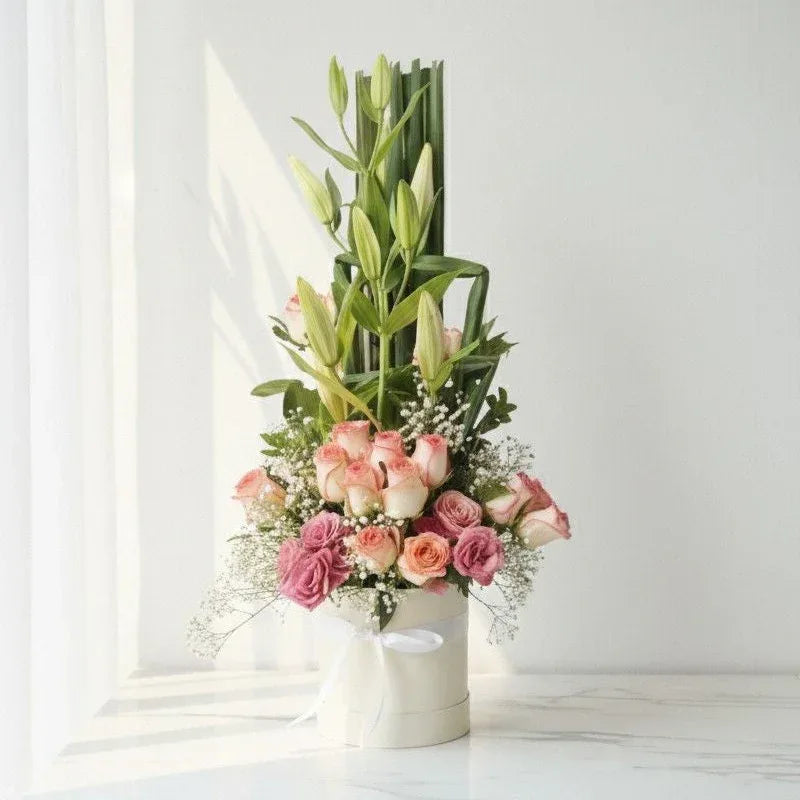 Pink Rose and Lily Box - atfleurs
