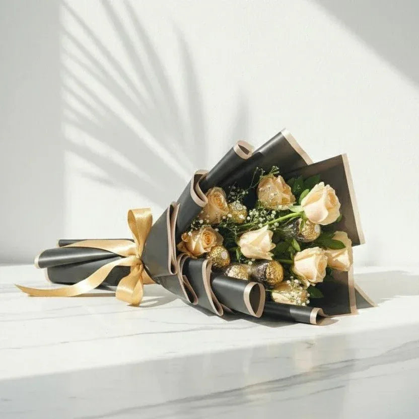 Peach Rose and Chocolate Bouquet - atfleurs