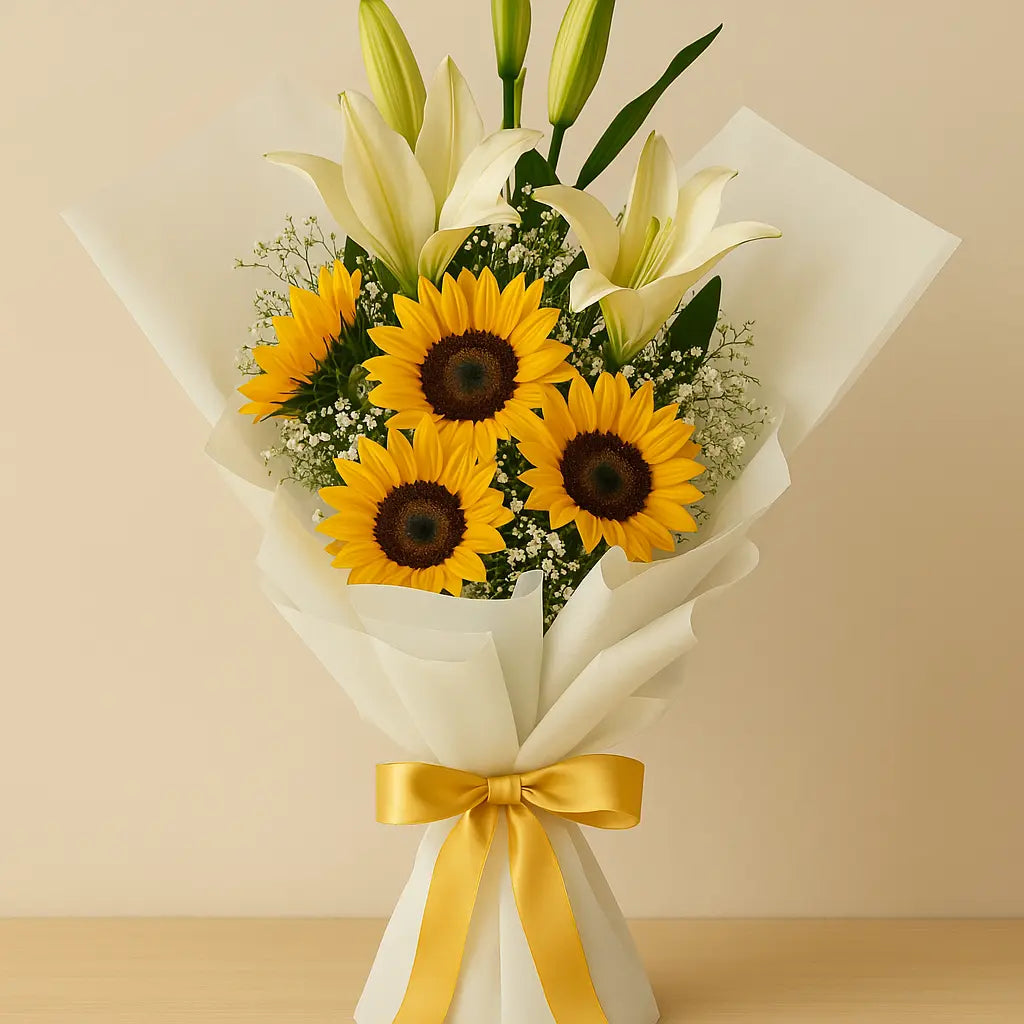 Sunflower & Lily Hand-Tied Bouquet Online atfleurs