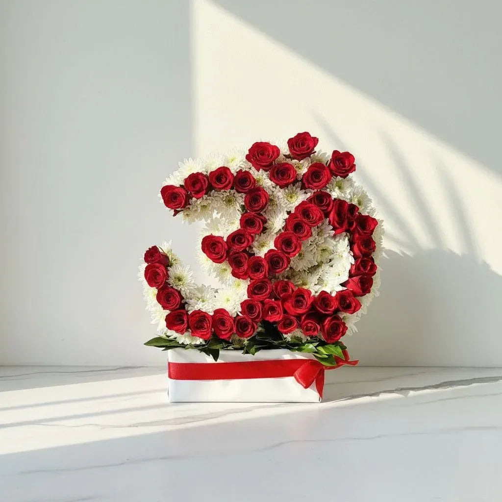 Red Rose and White Gypso Om Floral Arrangement - atfleurs
