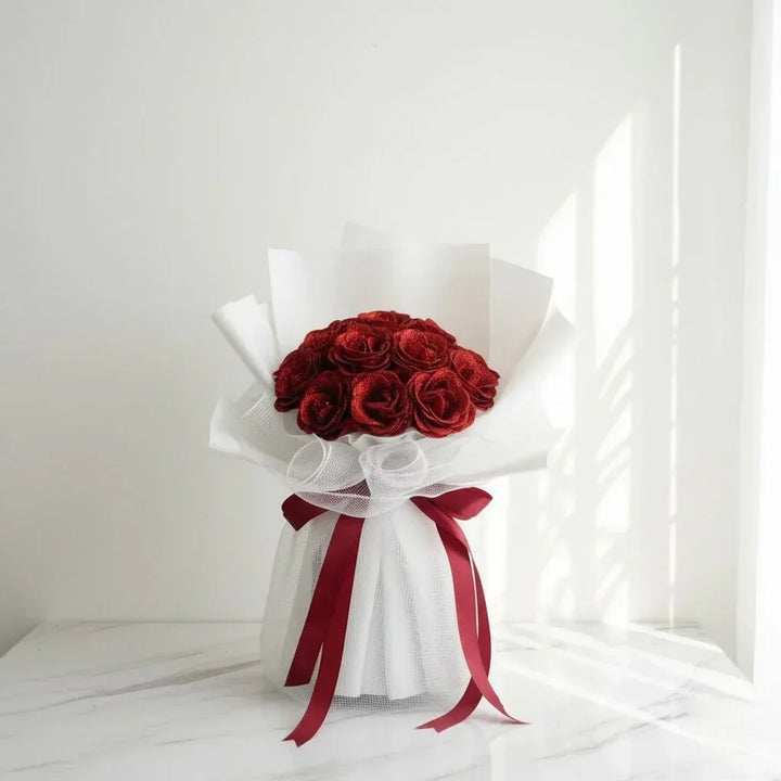 Red Roses Bouquet with White Wrapping - atfleurs