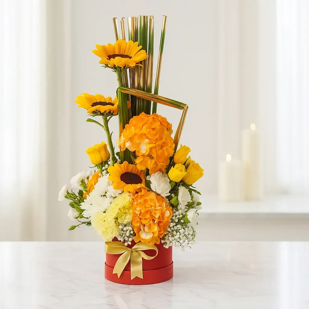 Sunflower Hydrangea Chrysanthemum Flower Box - atfleurs