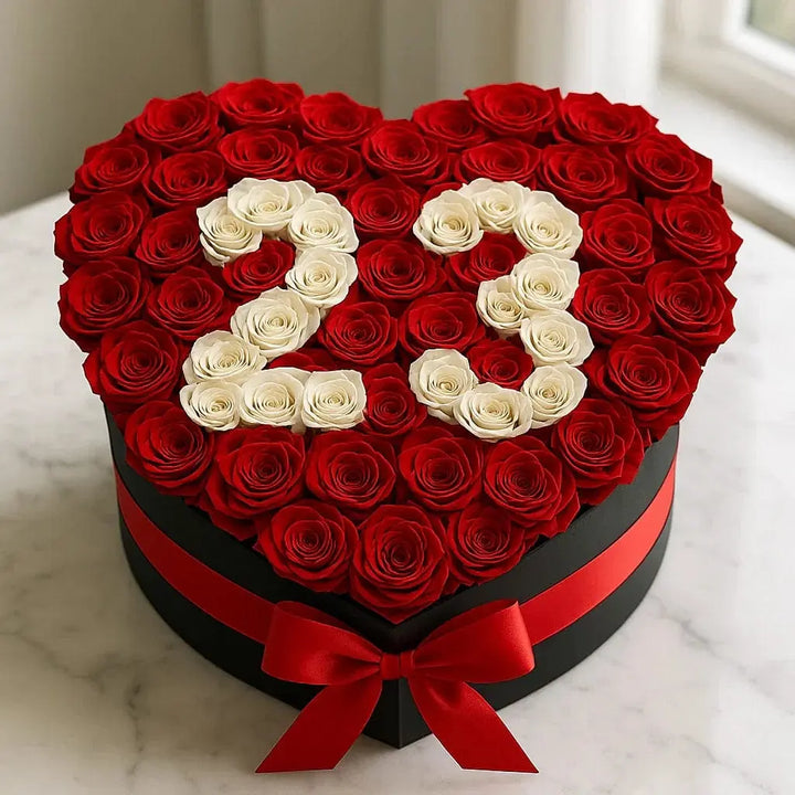 100 Rose Heart Box with Custom Letter or Number atfleurs