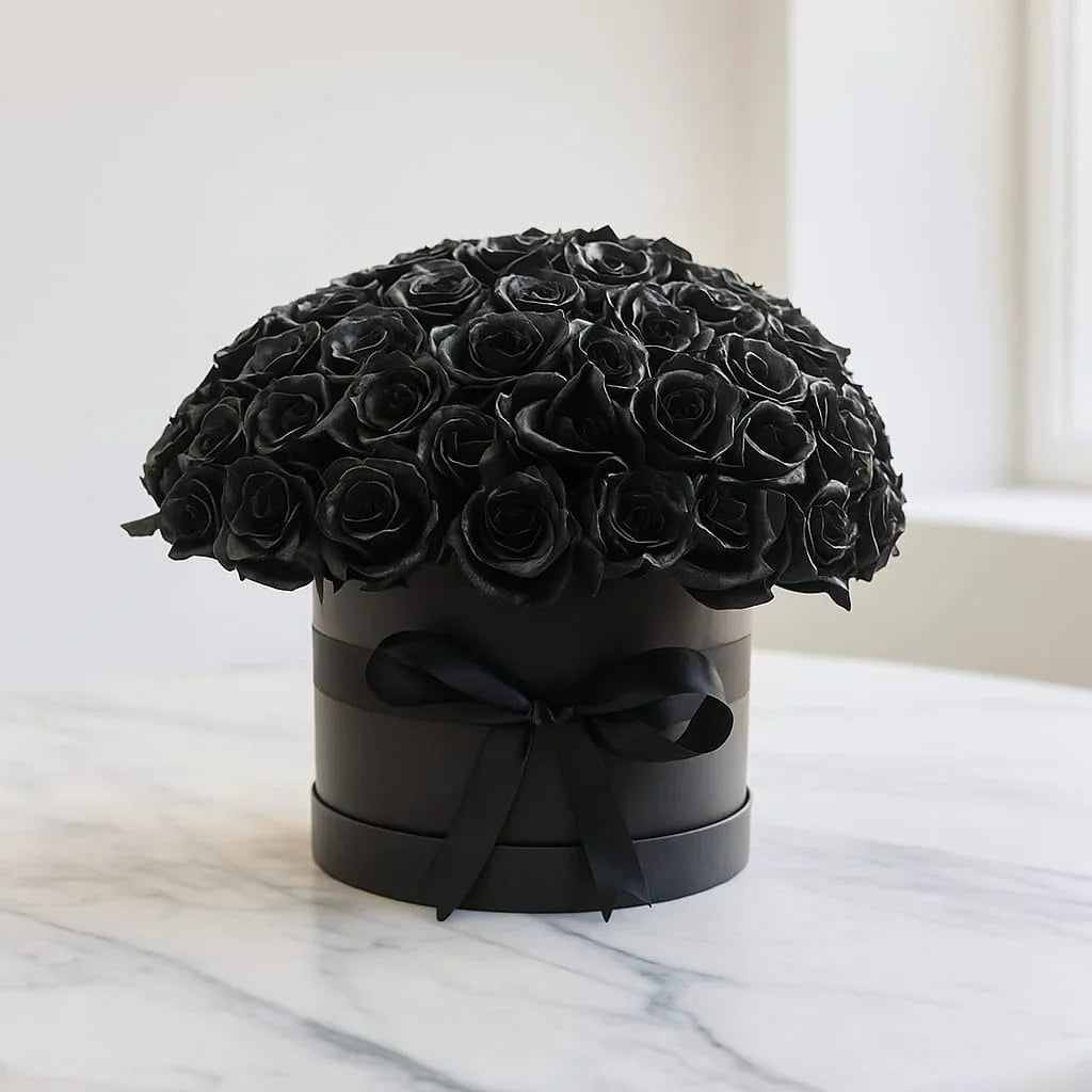 Black Rose Box Arrangement - atfleurs