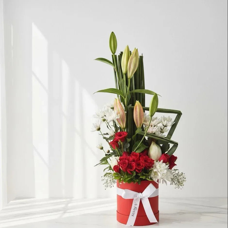 Lily & Rose Arrangement with Chrysanthemums and Gypso - atfleurs