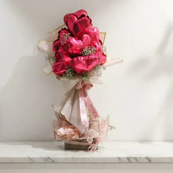 Heart Balloon Bouquet with Baby’s Breath - atfleurs