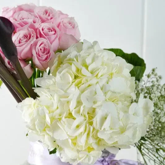 Black Calla Lily with Hydrangea Vase Arrangement - atfleurs
