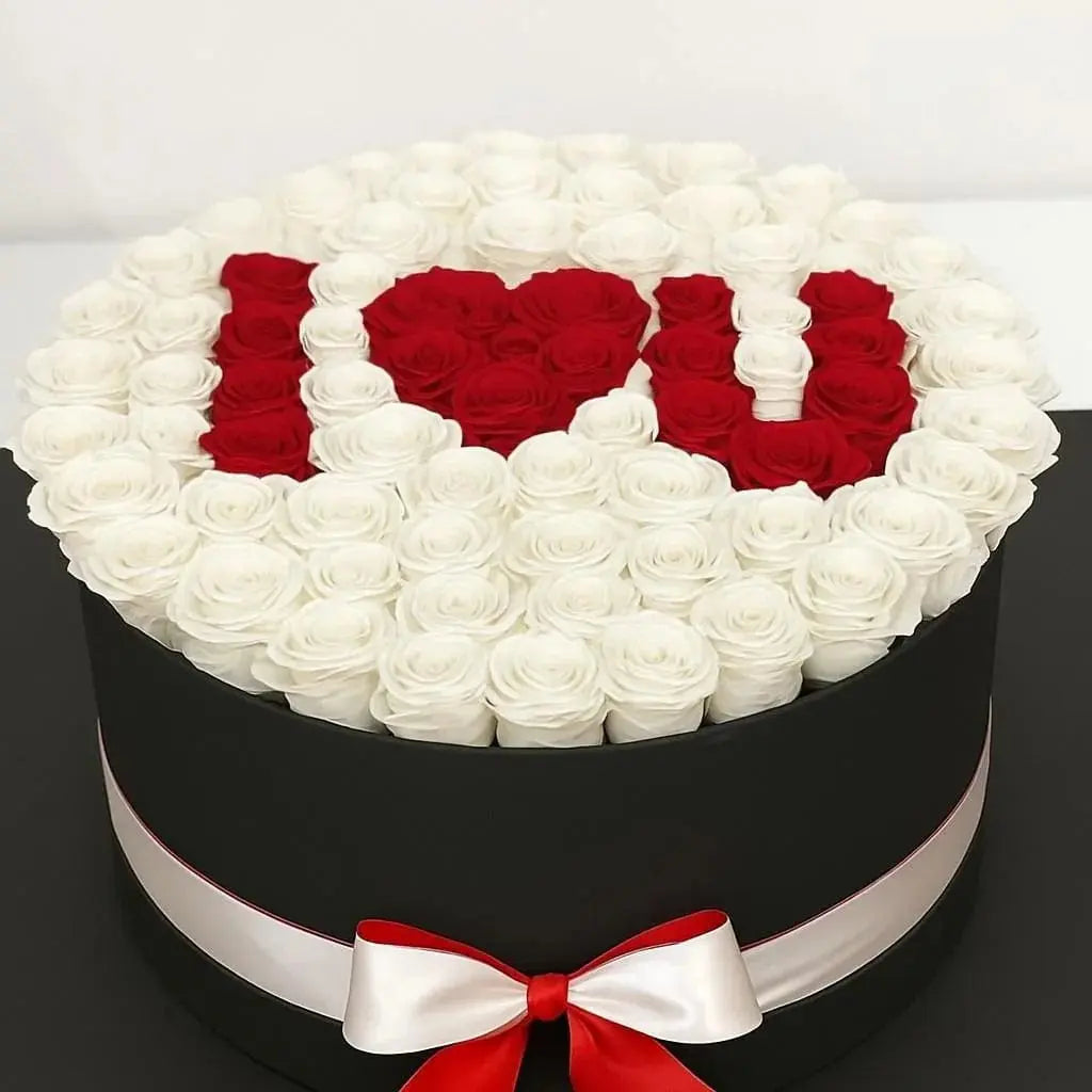 100 Red & White Roses in Box
