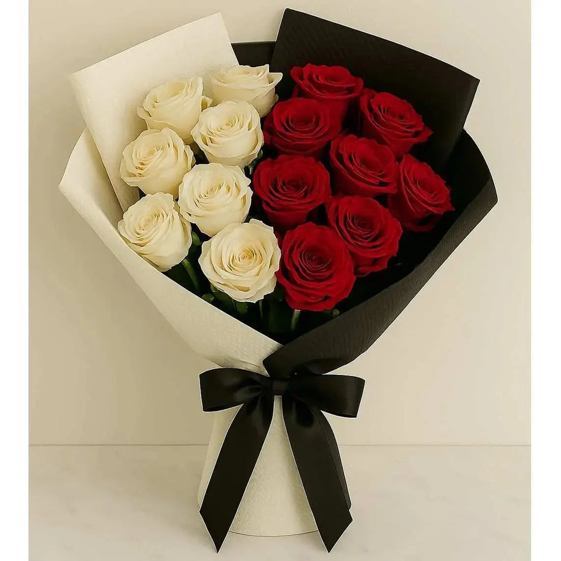 Red & White Roses in Chic Mono Wrap