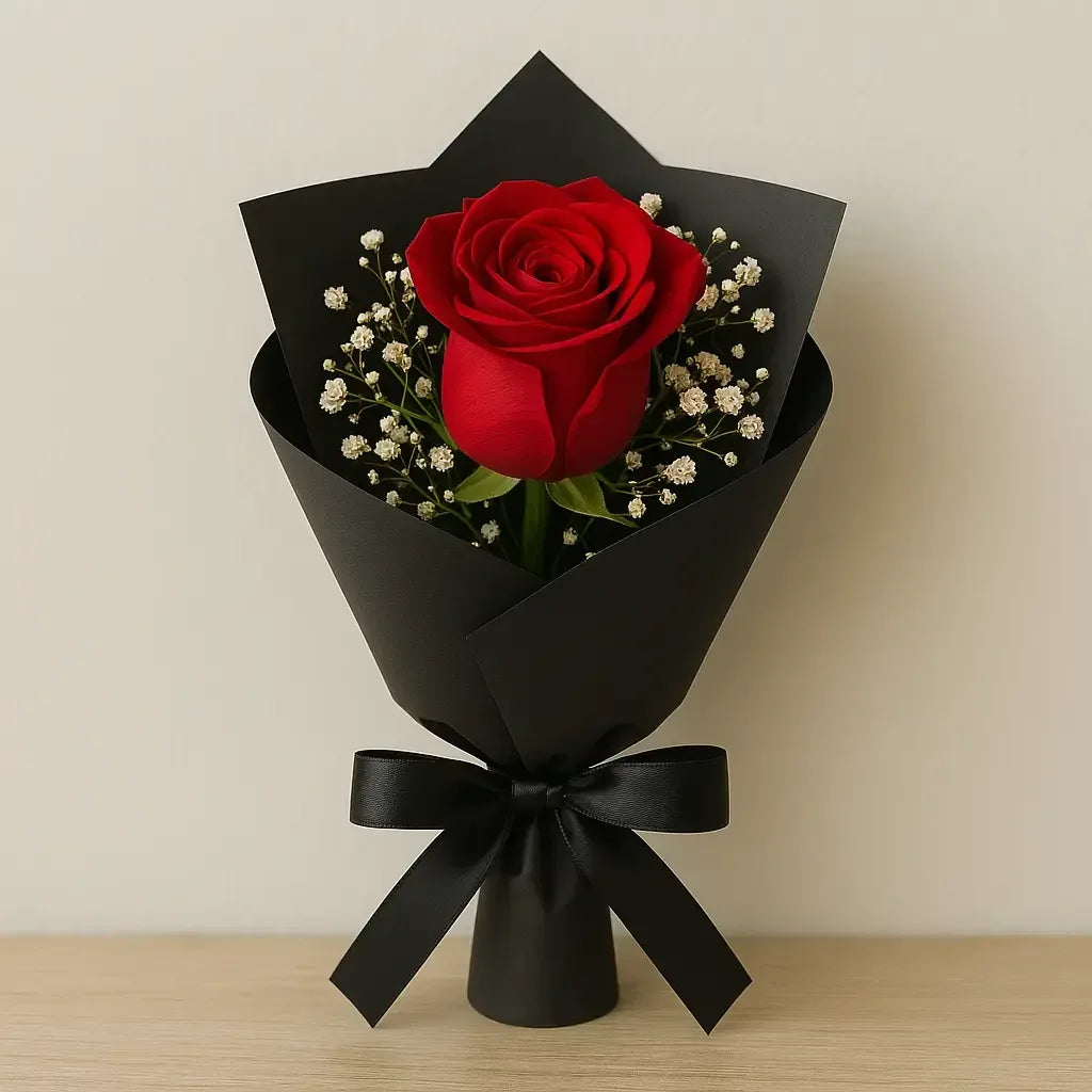 6 Red Roses in Chic Black Wrap - atfleurs
