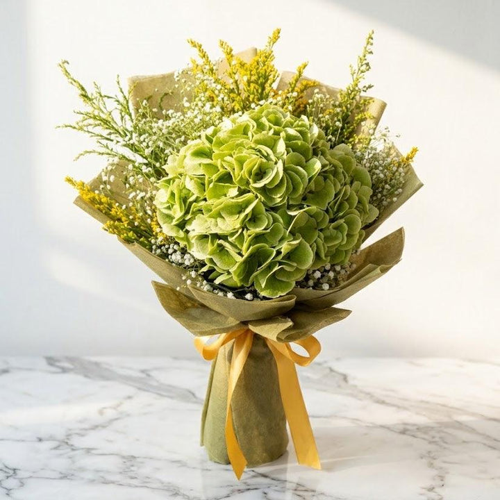Green Hydrangea Bouquet with Solidago
